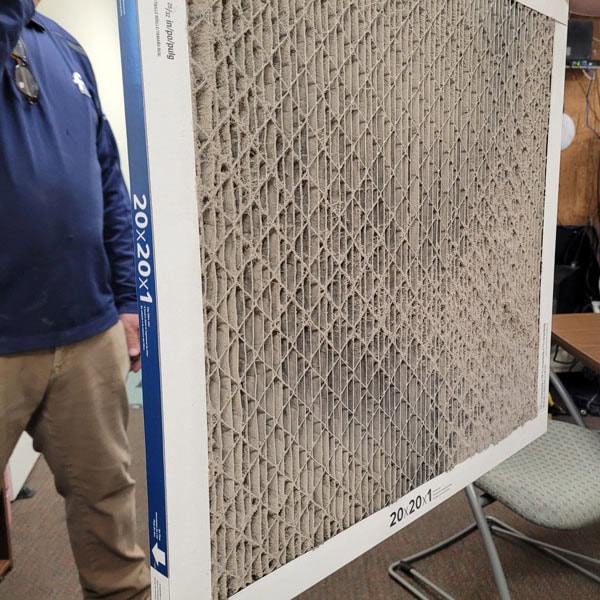 Dirty air filter from commercial job site.
