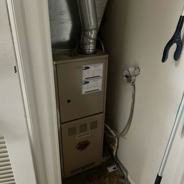 Gas Furnace installed into closet of residential customer’s home.